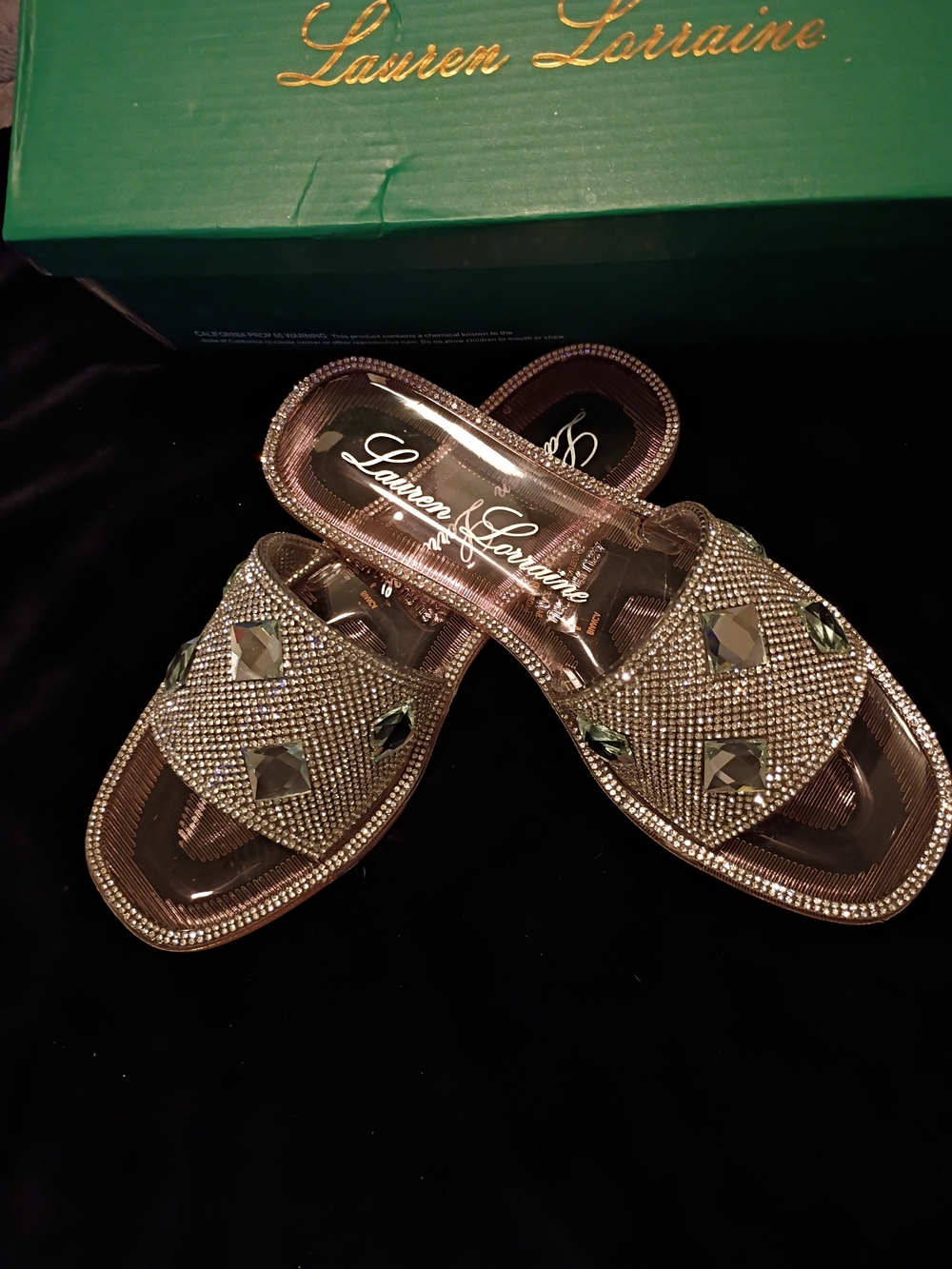 Lauren Lorraine  Crystal-Embellished Pink Jelly Slides Size 6